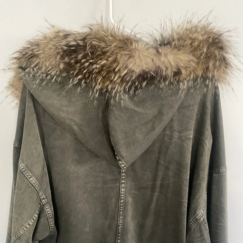 Splendid Dune Faux Fur Trim Cargo Anorak Jacket in Vintage Army size Small - Picture 7 of 11